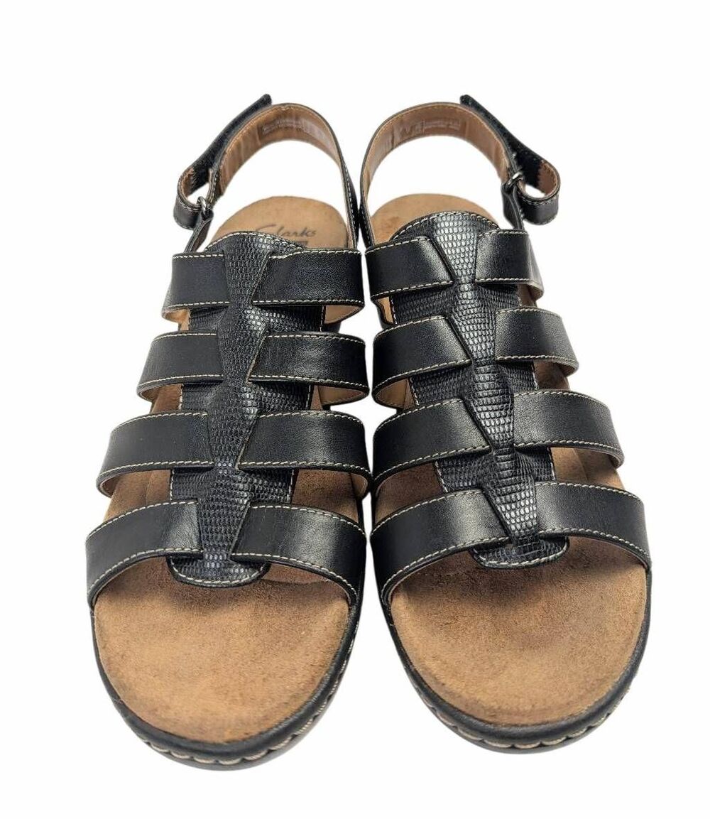 Clarks Black Leather Delana Maloren strappy comfort slingback sandals womens 9.5 - Picture 4 of 7